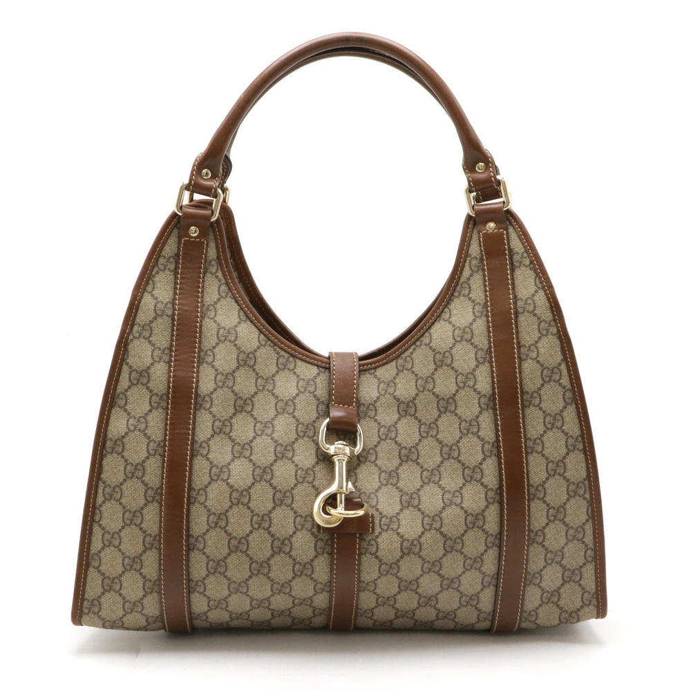 Gucci GG Supreme Plus Shoulder Bag Hobo Leather Beige Cream Brown